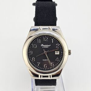 Gruen‎ Precision Men's Watch 38MM Black Dial Date New Black Canvas Bands Battery